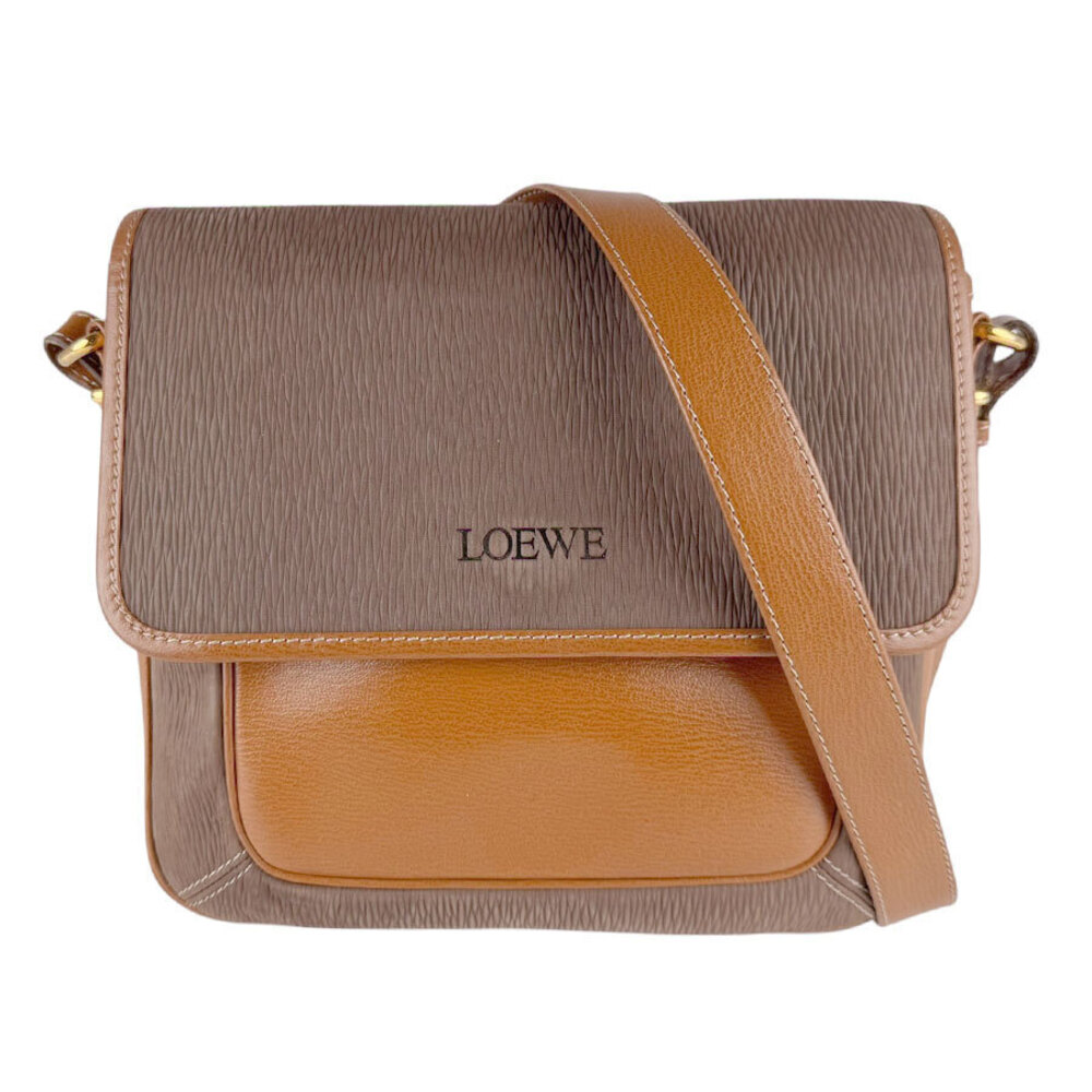 Loewe leather shoulder bag structured flap front Brown